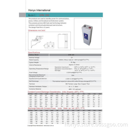2V 200Ah VRLA AGM/SLA Batteries